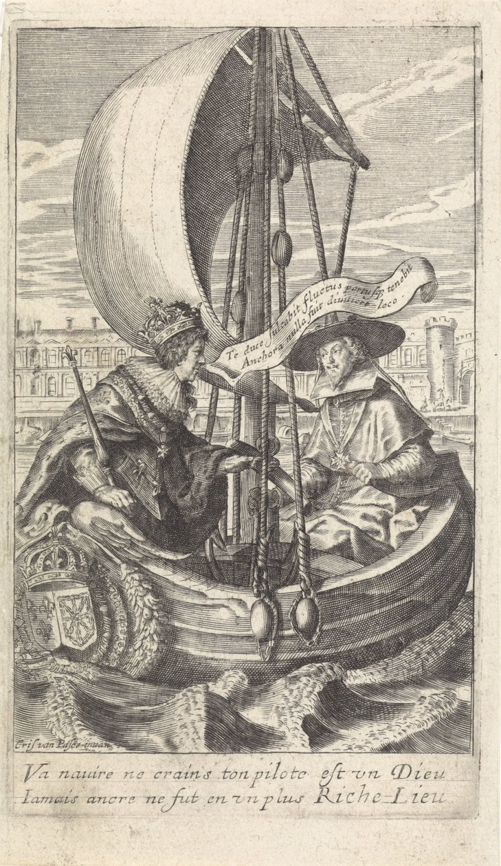 Koning Lodewijk XIII en kardinaal Richelieu in een schuit door Crispijn van de Passe (II)