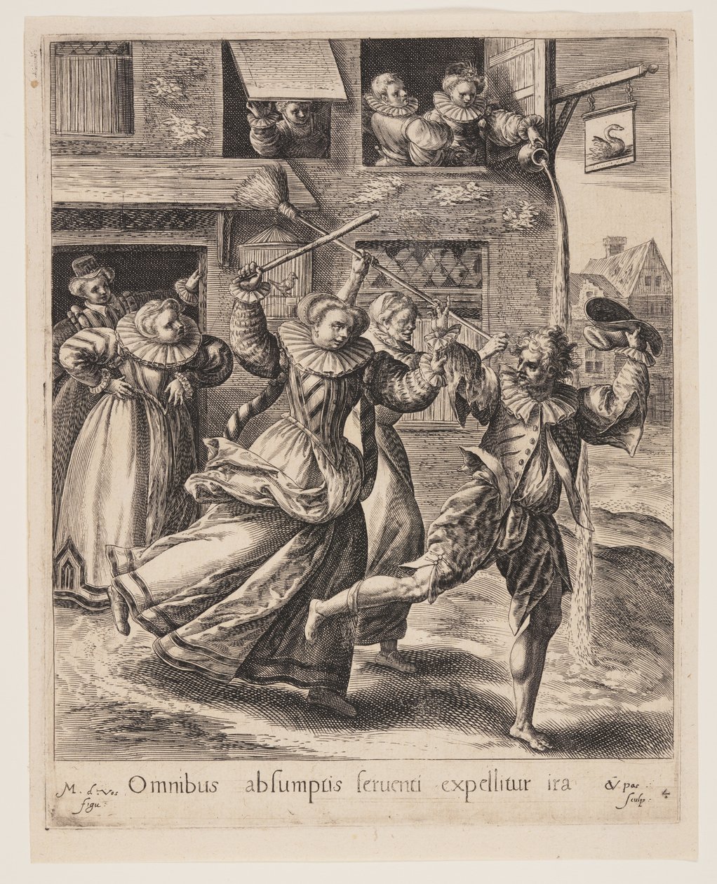 De zoon die uit het bordeel wordt gejaagd, uit De parabel van de verloren zoon door Crispijn van de Passe I