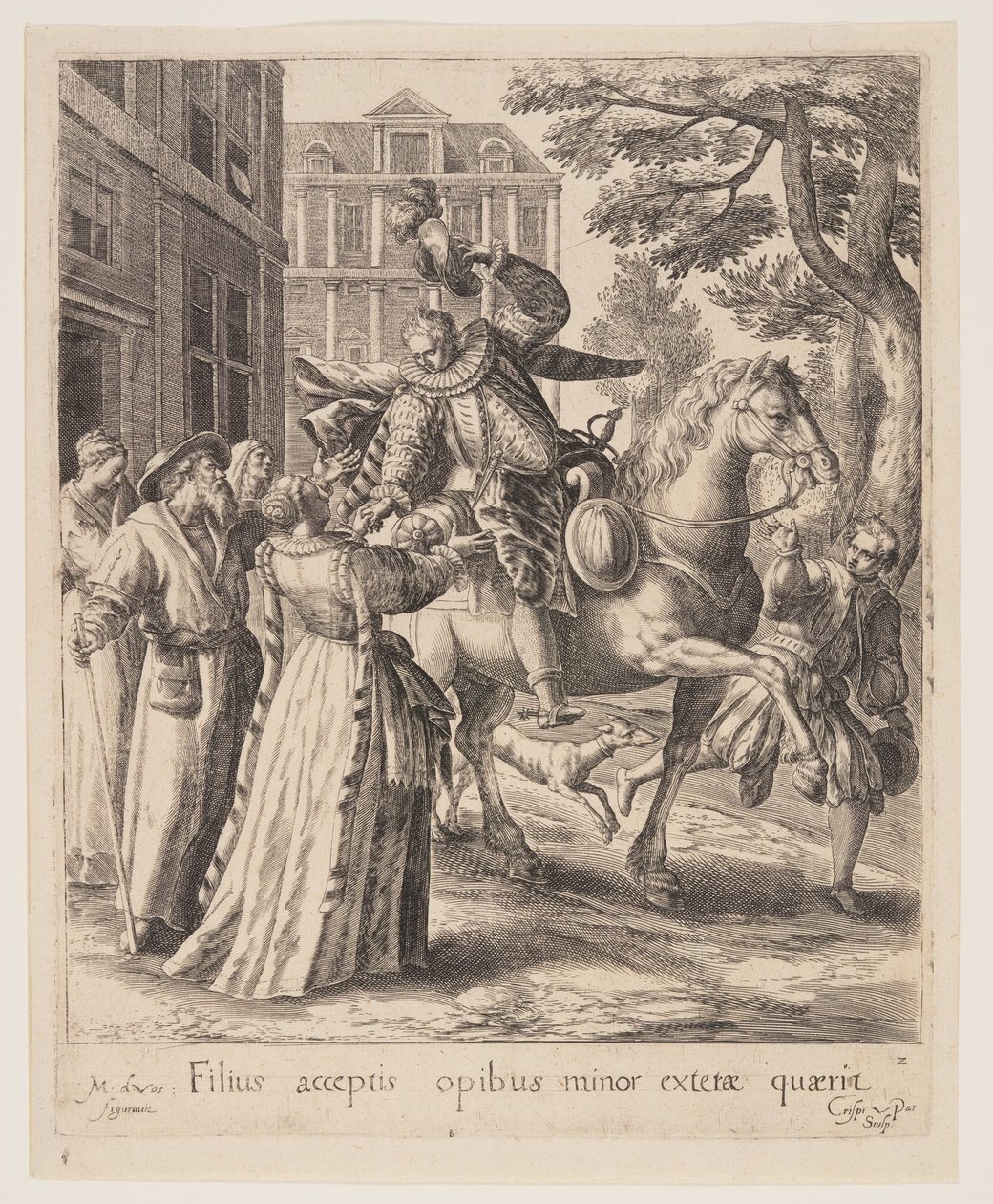 De zoon die afscheid neemt, uit De parabel van de verloren zoon door Crispijn van de Passe I