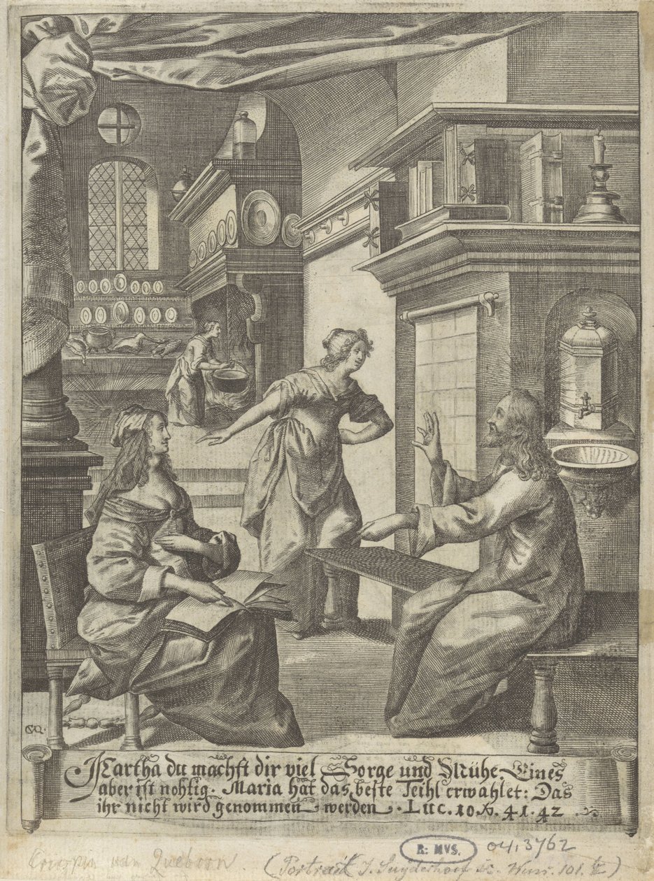 Christus in het huis van Marta en Maria door Crispijn van den Queborn