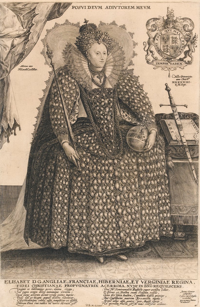 Elizabeth, Koningin van Engeland, ca.1603 door Crispin I de Passe