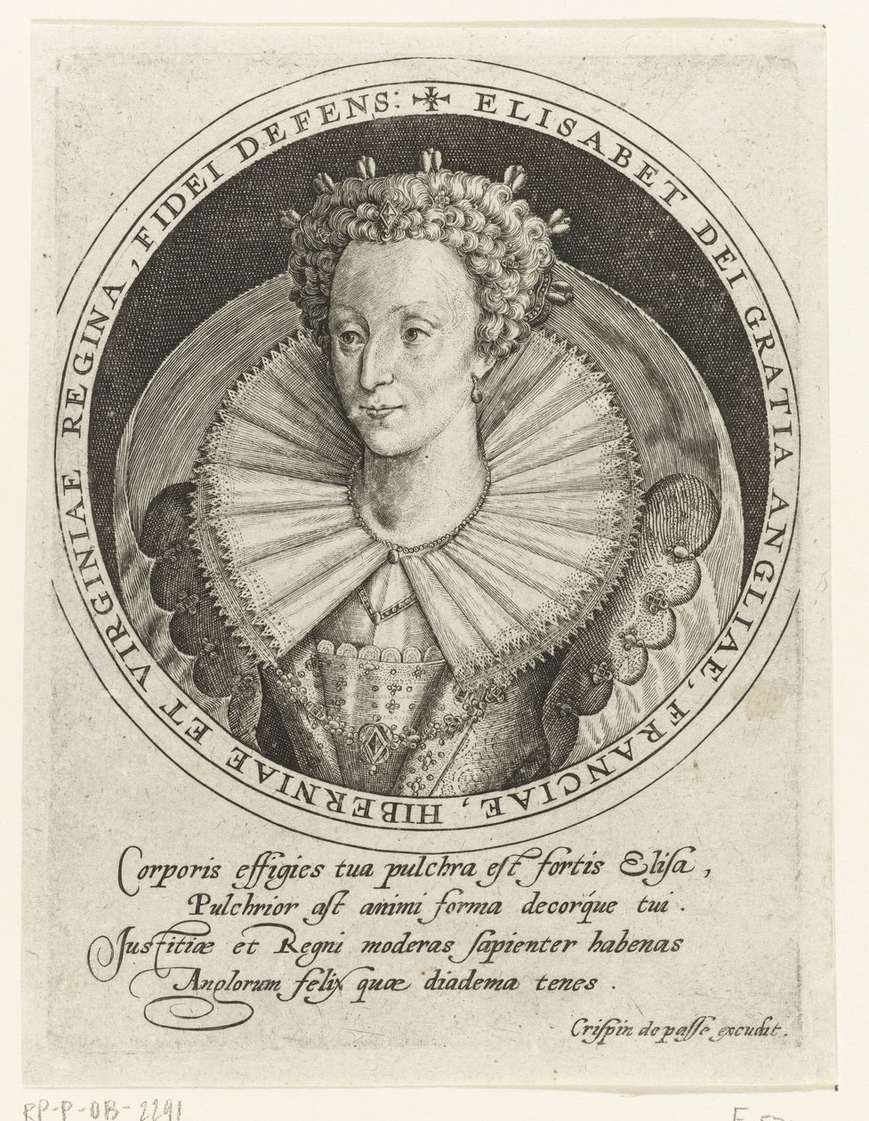 Portret van koningin Elizabeth I van Engeland door Crispin I de Passe