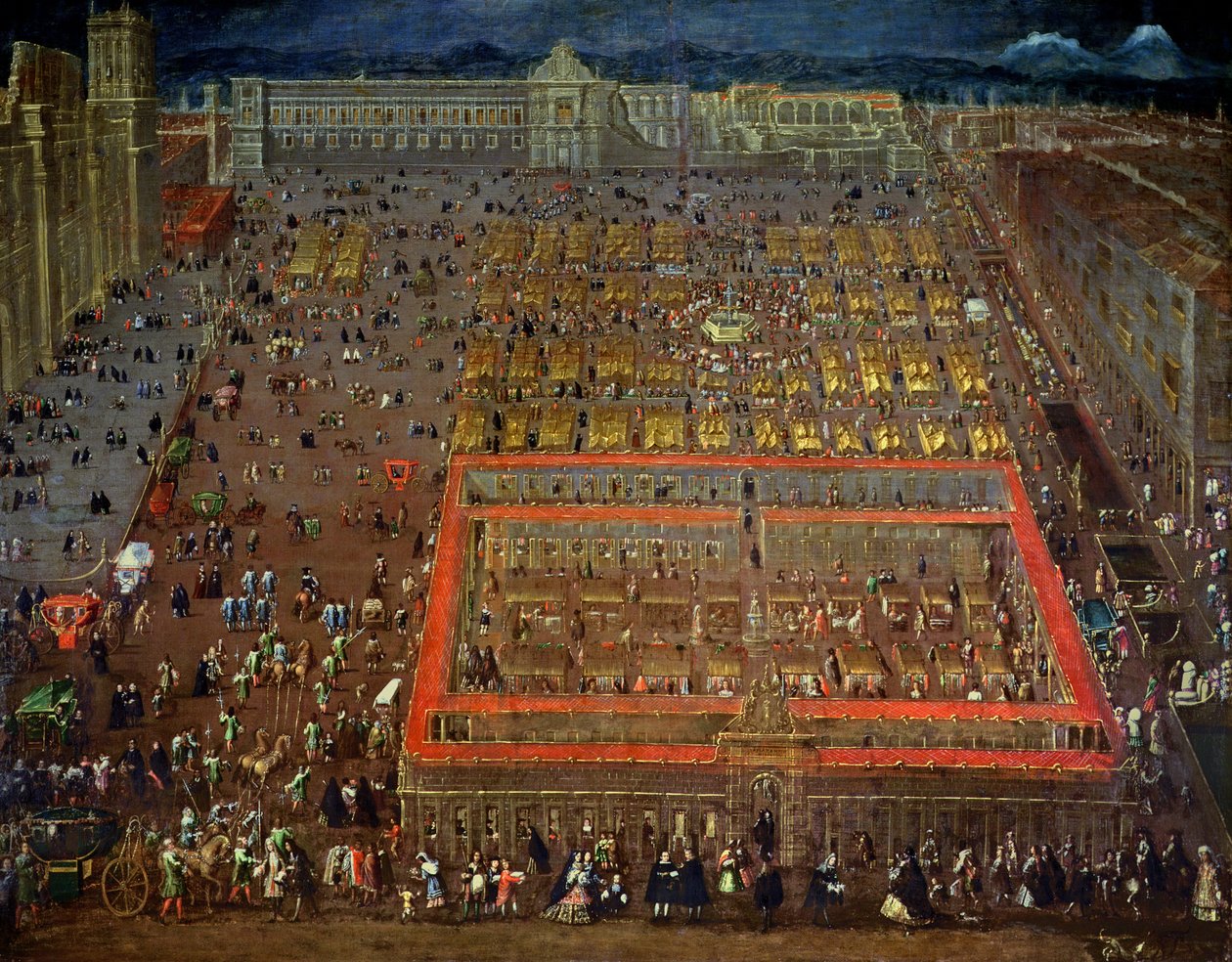 Centraal plein van Mexico-Stad, 1695 door Cristobal de Villalpando