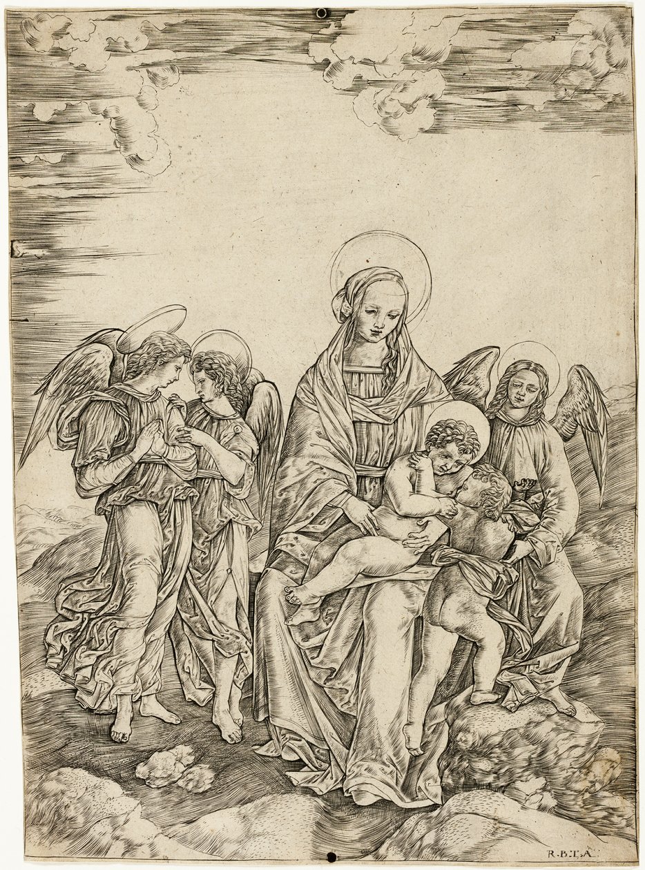 De Maagd en het Kind met Sint Jan en Drie Engelen door Cristofano Robetta