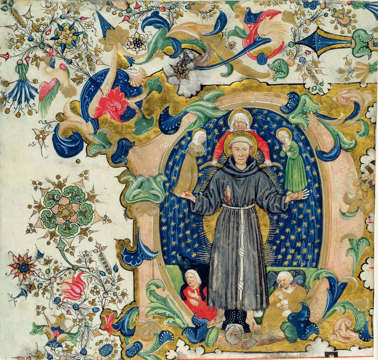 St. Franciscus in glorie omringd door kuisheid, armoede en gehoorzaamheid met lust en hebzucht aan zijn voeten door Cristoforo Cortese