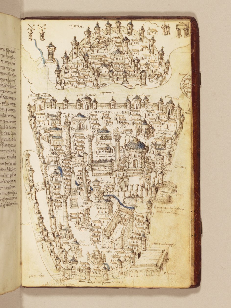 Kaart van Constantinopel, illustratie uit de "Liber Insularum Archipelagi" door Cristoforo Buondelmonti