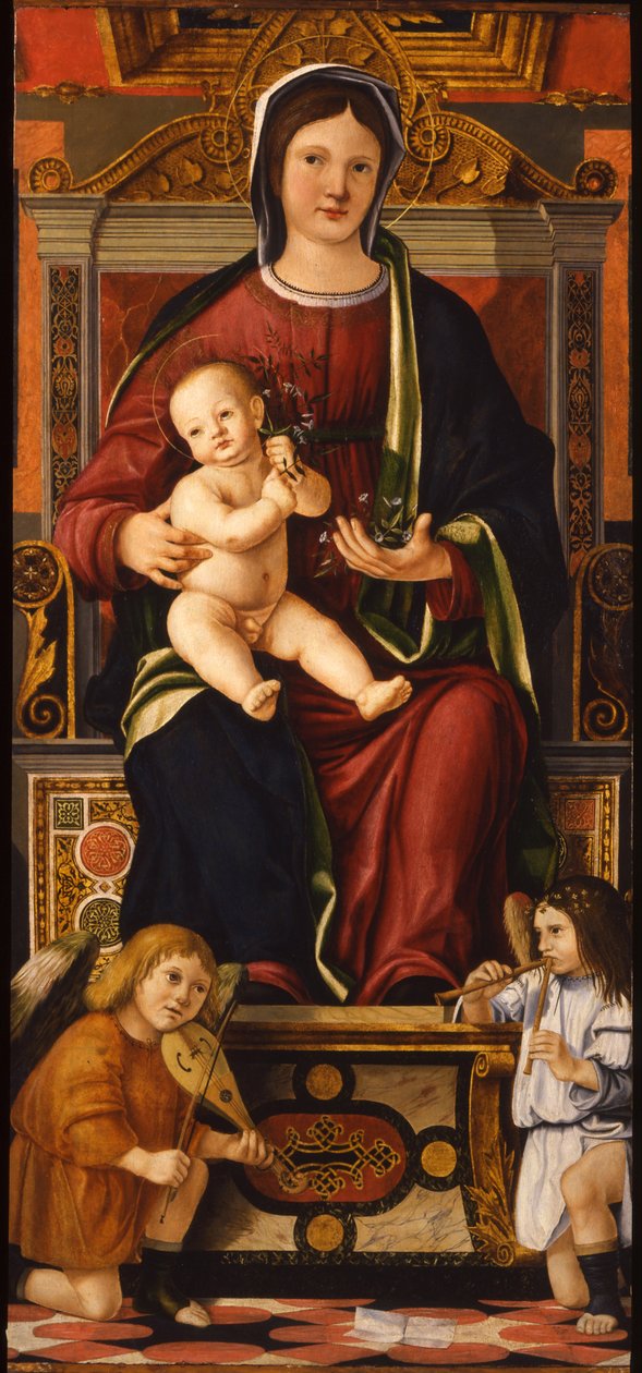 De Maagd en het Kind op de Troon met Twee Muzikale Engelen, 1508-1510 door Cristoforo Caselli