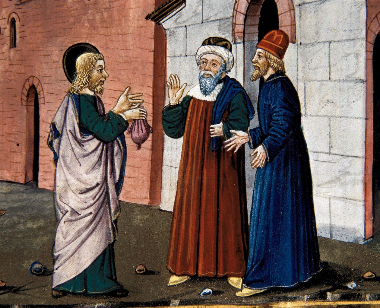 Judas gaat naar de priester en bekent zijn verraad aan Christus, uit de Leggendario Sforza-Savoia door Cristoforo De Predis