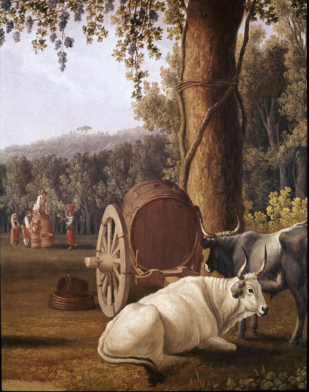 Oogst bij Napels (detail van koeien) door Cristoforo Kneip