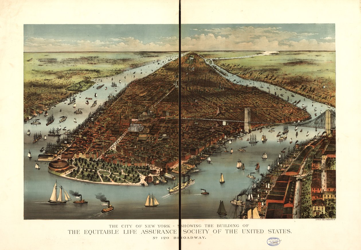 De stad New York door Currier and Ives Equitable Life Assurance Society Of The United States