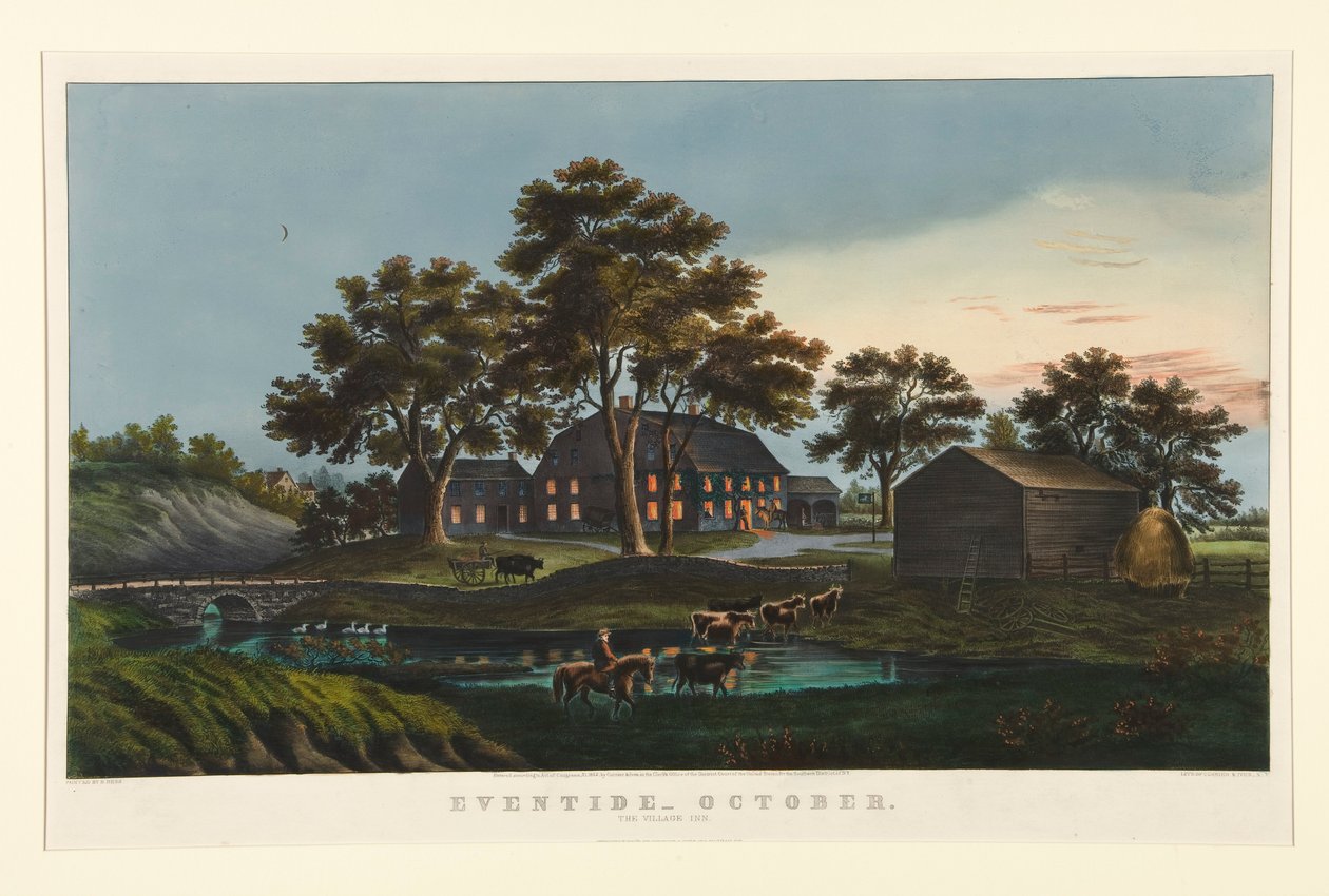 Avond - Oktober / De Dorpsherberg door Currier and Ives