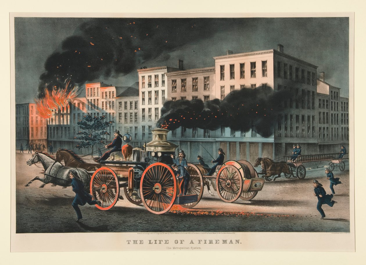 Het leven van een brandweerman / Het Metropolitan-systeem door Currier and Ives