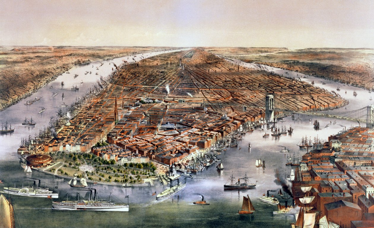 De stad New York, VS door Currier and Ives