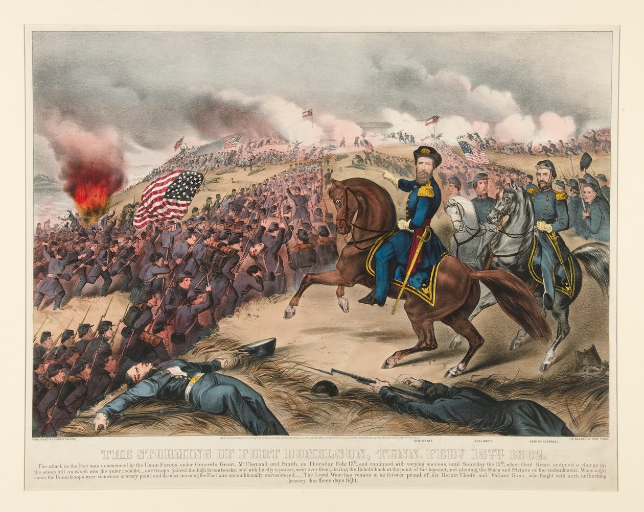 De bestorming van Fort Donelson, Tenn. 15 februari 1862 door Currier and Ives