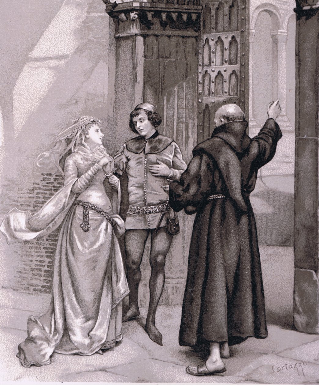 Enter Friar Laurence en Romeo, illustratie uit Romeo en Julia door Curtazzo Curtazzo