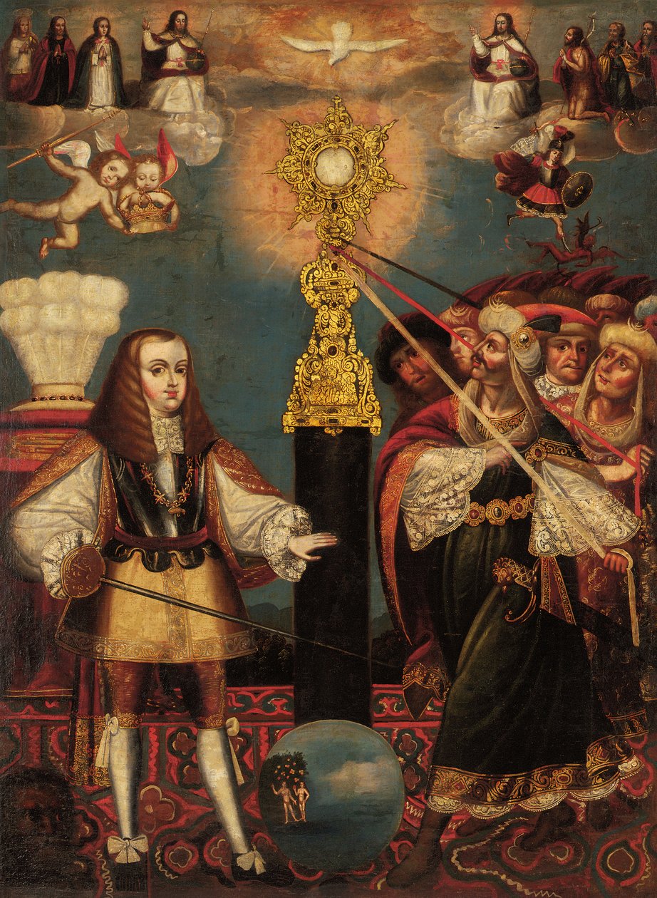 Karel II in Verdediging van de Eucharistie door Cuzco School