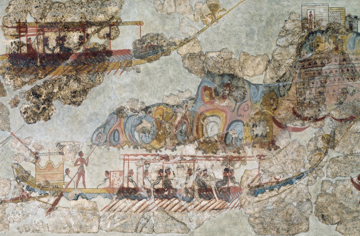Vloot van schepen, fresco uit Thera, Zuidelijke Cycladen, Griekenland door Cycladic Cycladic