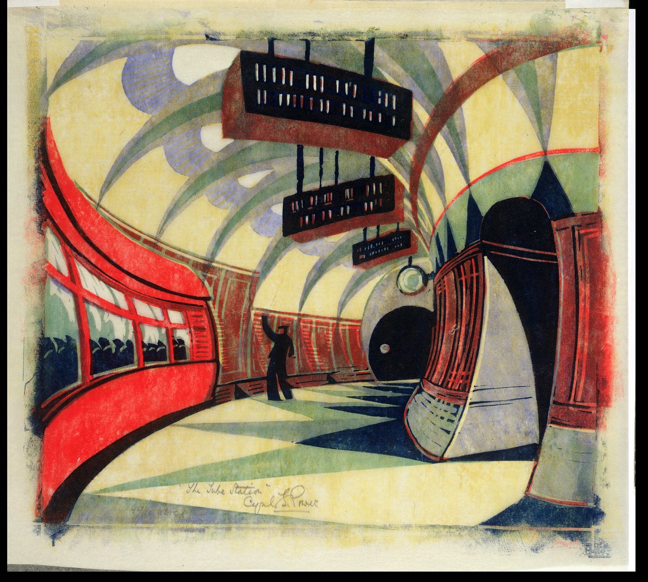 De metrowagen, c.1932 (linosnede) door Cyril Edward Power
