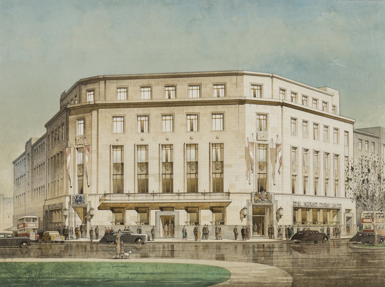 De Royal Insurance Company, Plymouth, ontworpen door Thomas Smith Tait door Cyril Farey