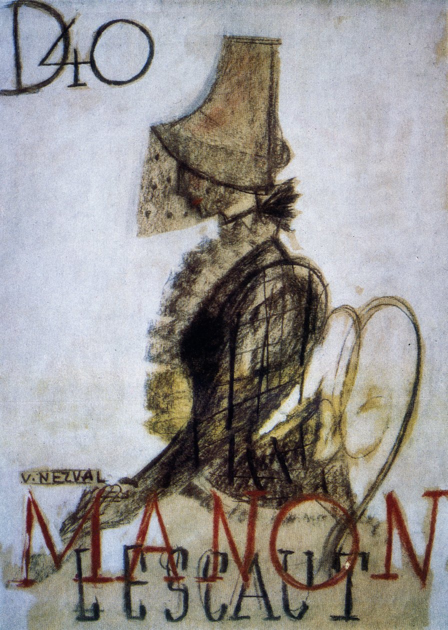 Poster voor de première van de opera Manon Lescaut door Czech School