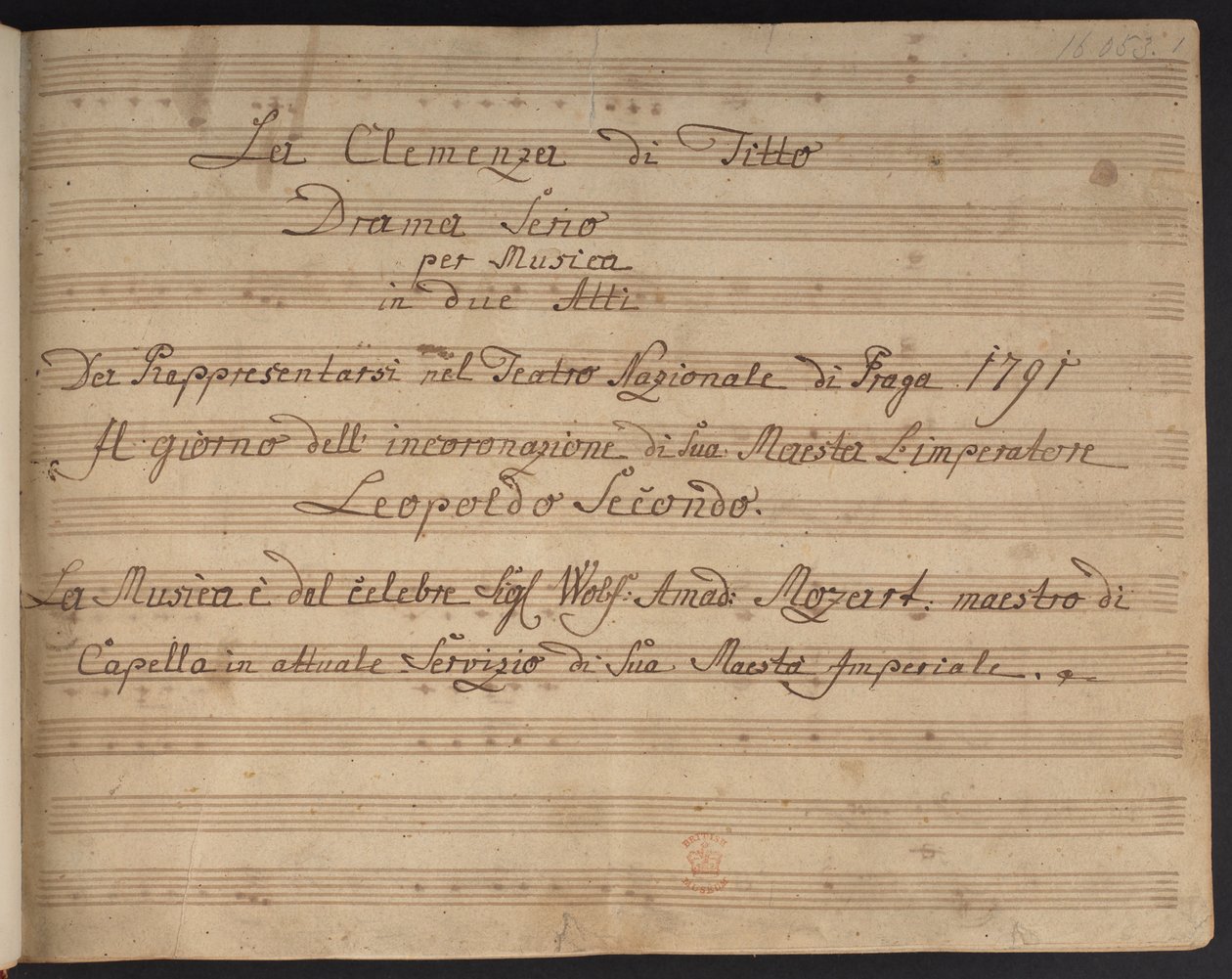 Titelpagina van de partituur La Clemenza di Tito door Czech School