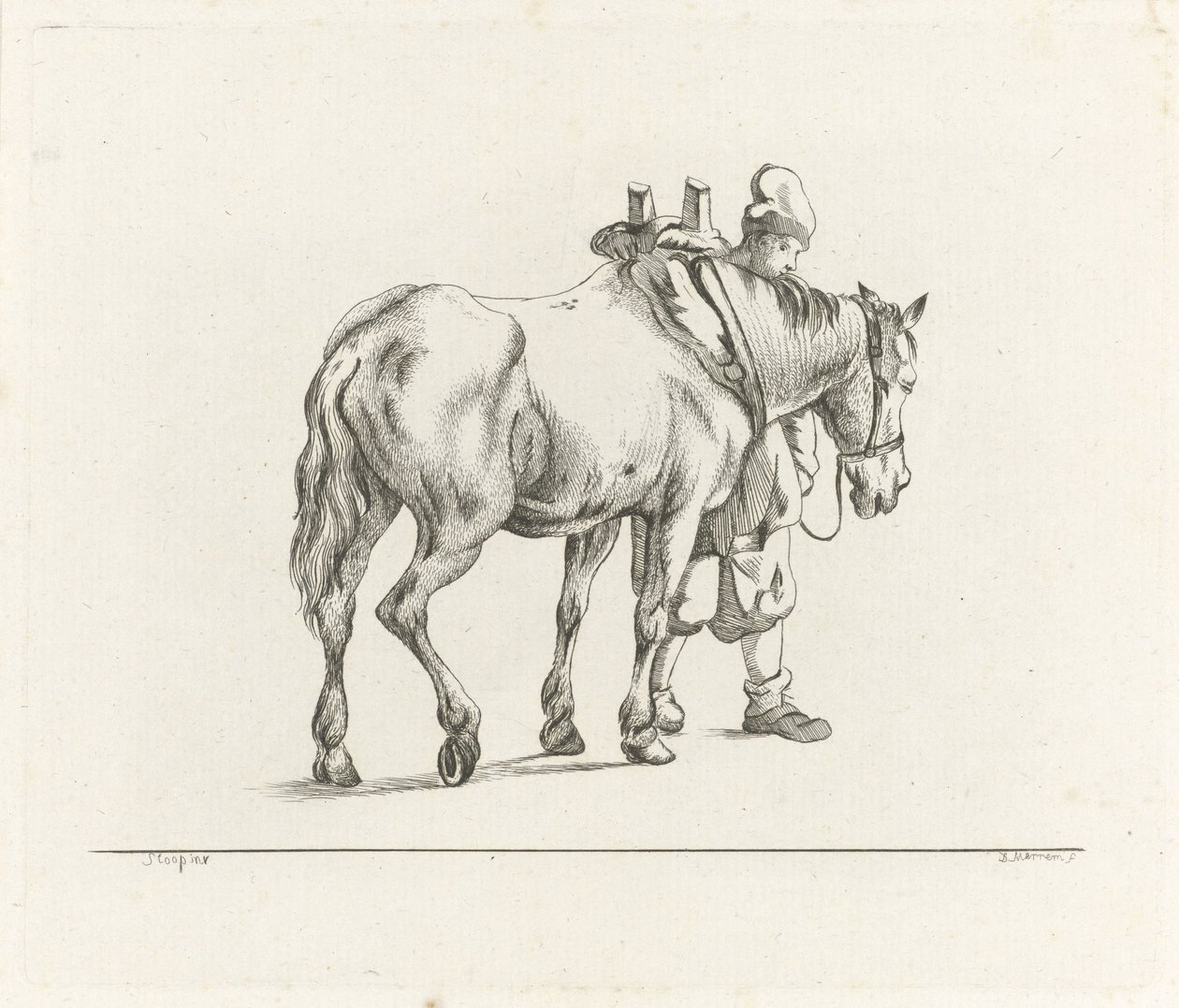Man lopend naast een paard door D. Merrem