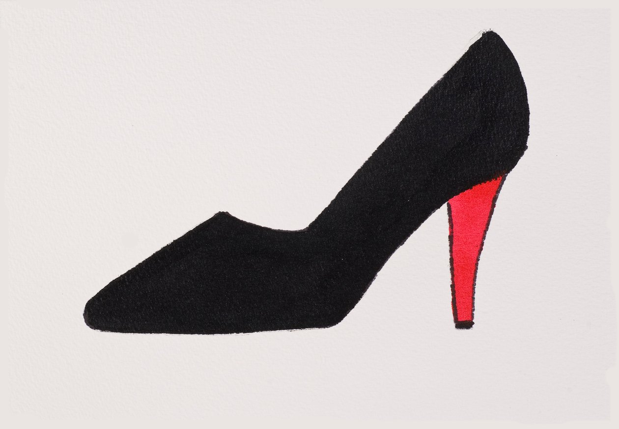 Black High Heel, 2017 (zwarte india-inkt, met gouden viltstift op papier) door Daisy de Villeneuve