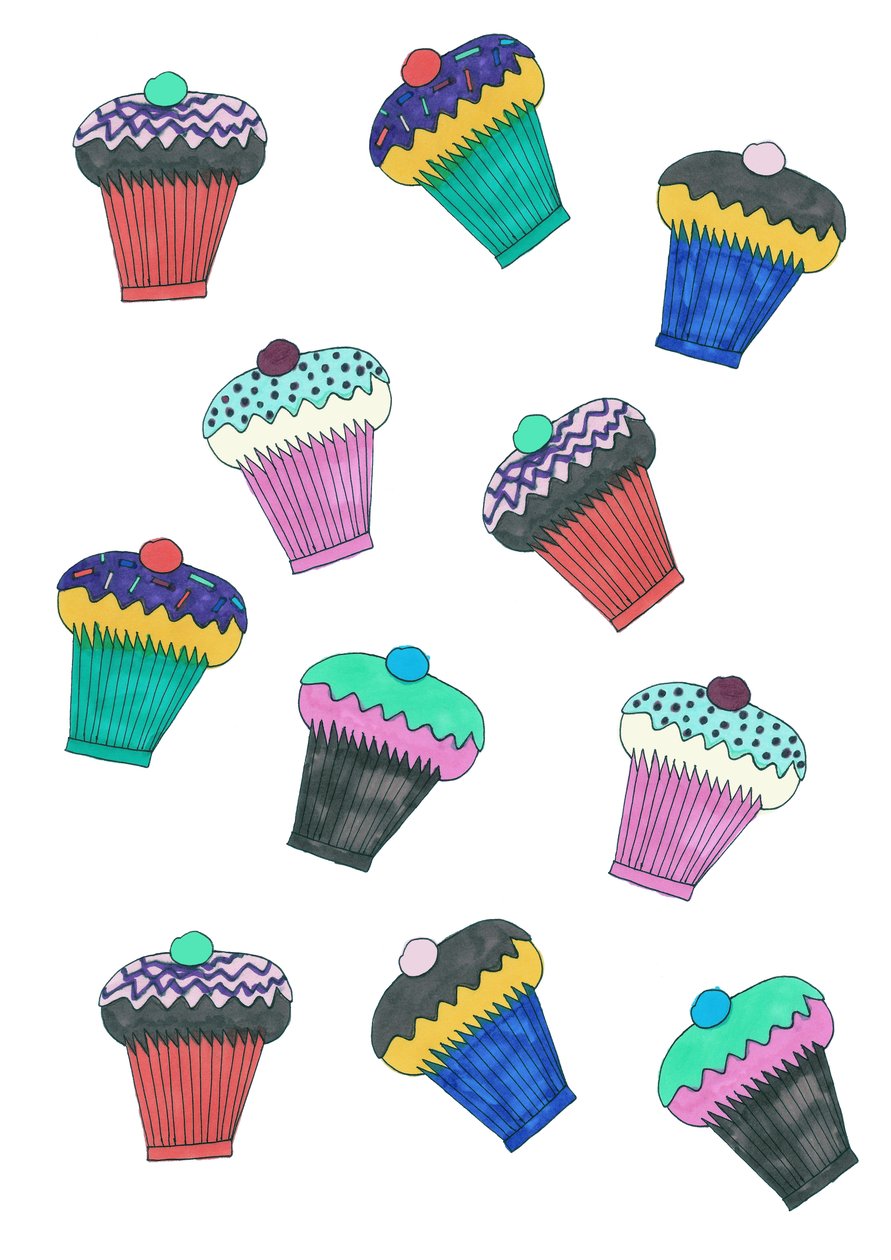 Cupcakes, 2017 (viltstift op papier) door Daisy de Villeneuve