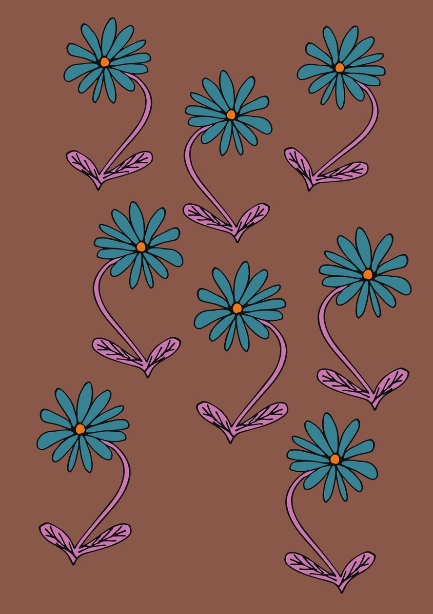 Madeliefjes herhalen bruine achtergrond (digitaal) door Daisy de Villeneuve