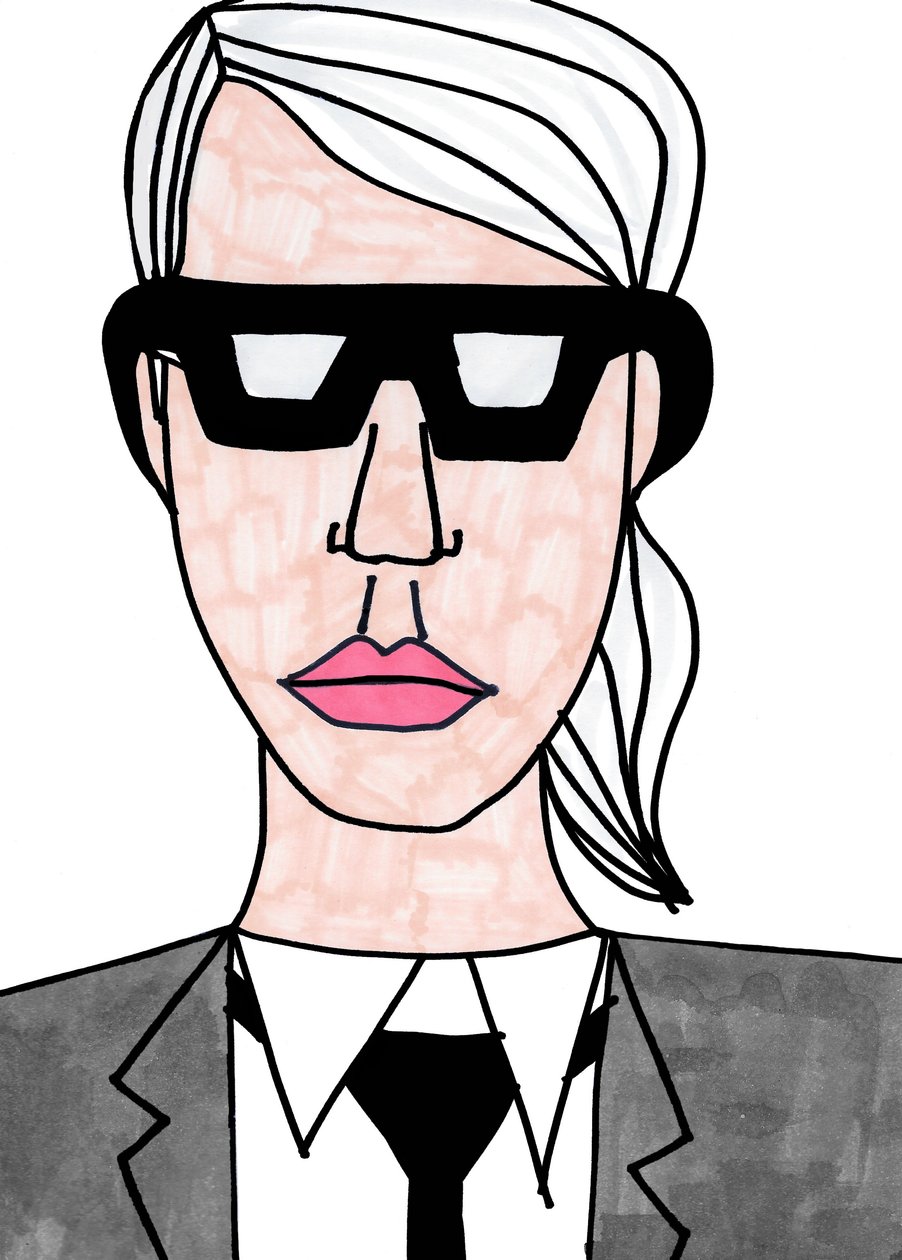 Karl Lagerfeld (viltstift op papier) door Daisy de Villeneuve