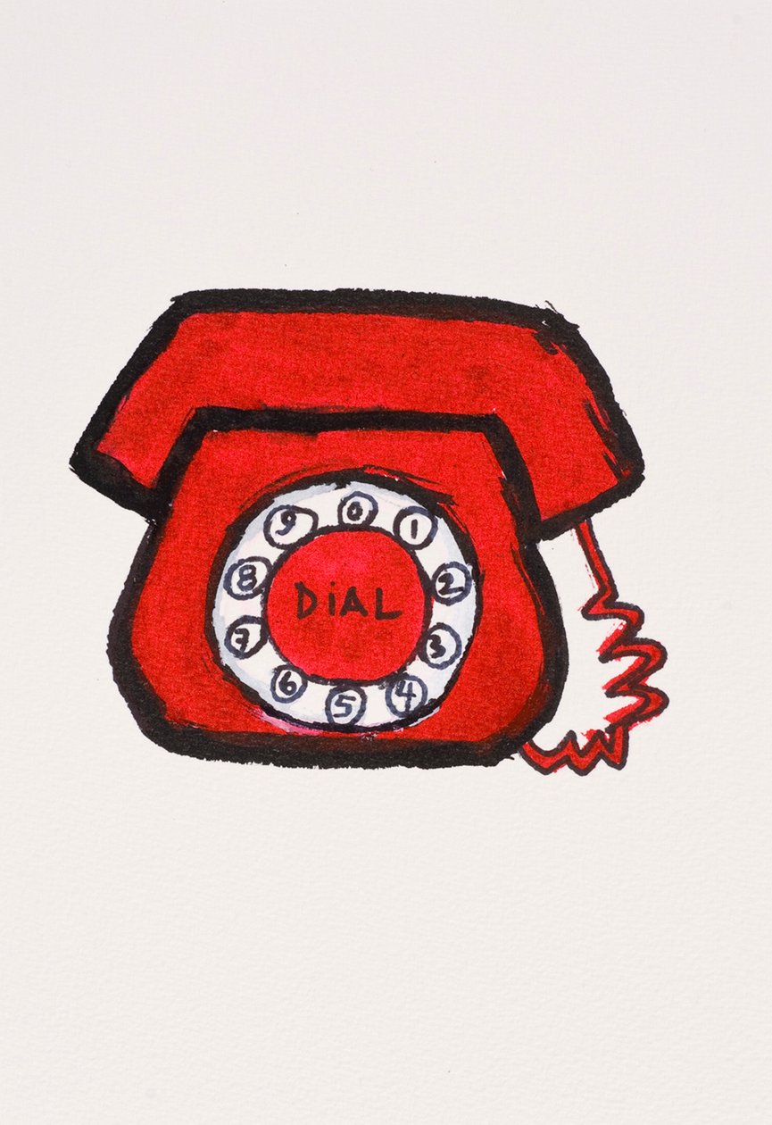 Red Telephone, 2017 (rode india-inkt met viltstift op papier) door Daisy de Villeneuve