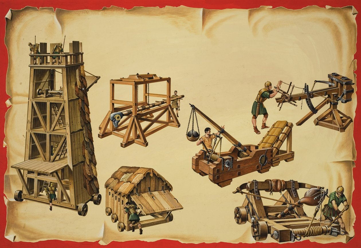 Belegeringsmachine (gouache op papier) door Dan Escott