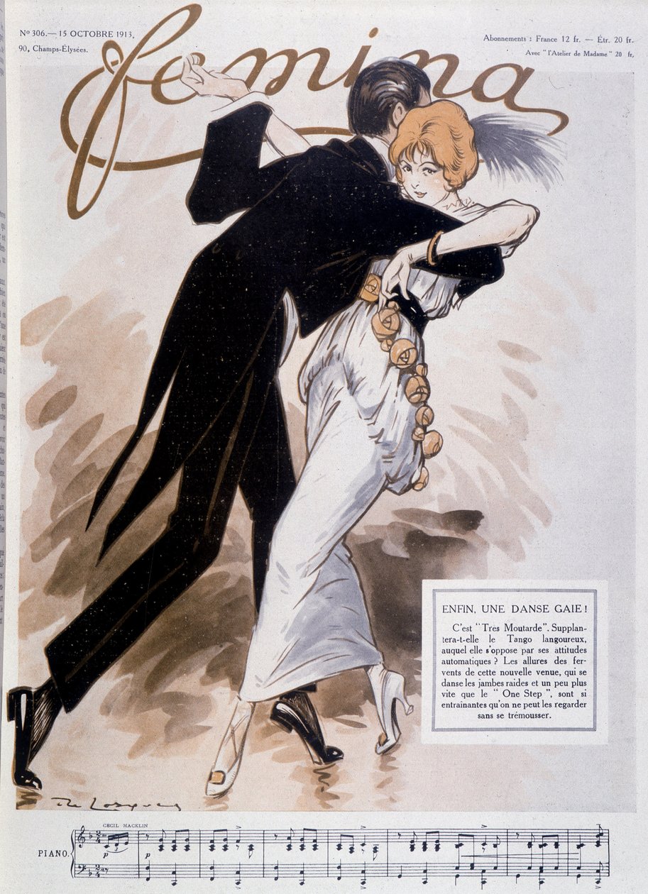 Koppel dat de tango danst - illustratie door Daniel De Losques - in “Femina” van 15/10/1913 door Daniel de Losques