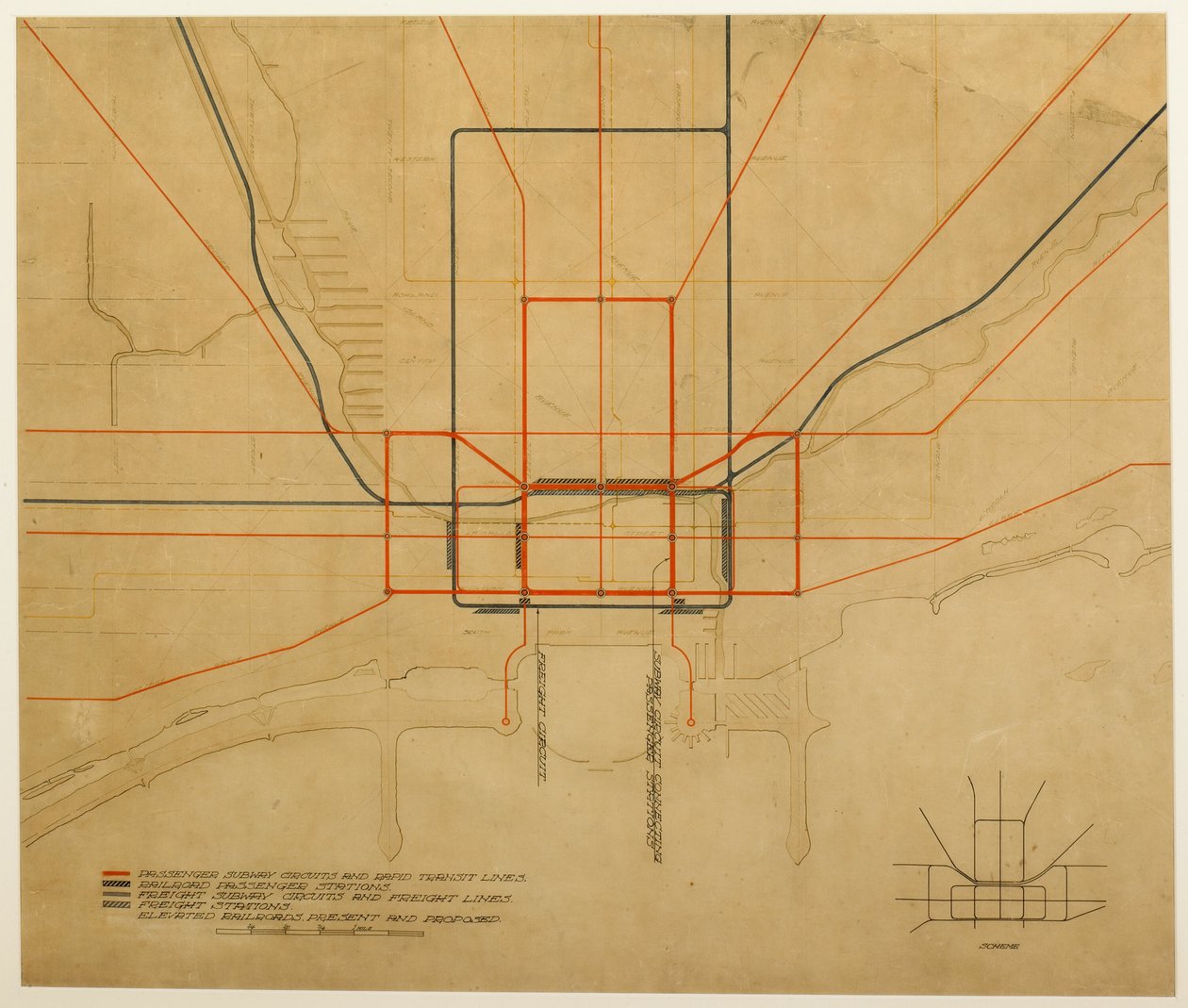 Plaat 75 uit Het Plan van Chicago, 1909: Chicago. Diagram van de stad, met volledig systeem door Daniel Burnham