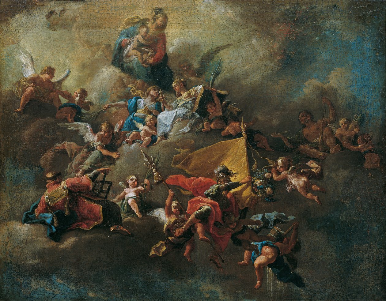 Maria met het kind en heiligen, tronend op wolken door Daniel Gran