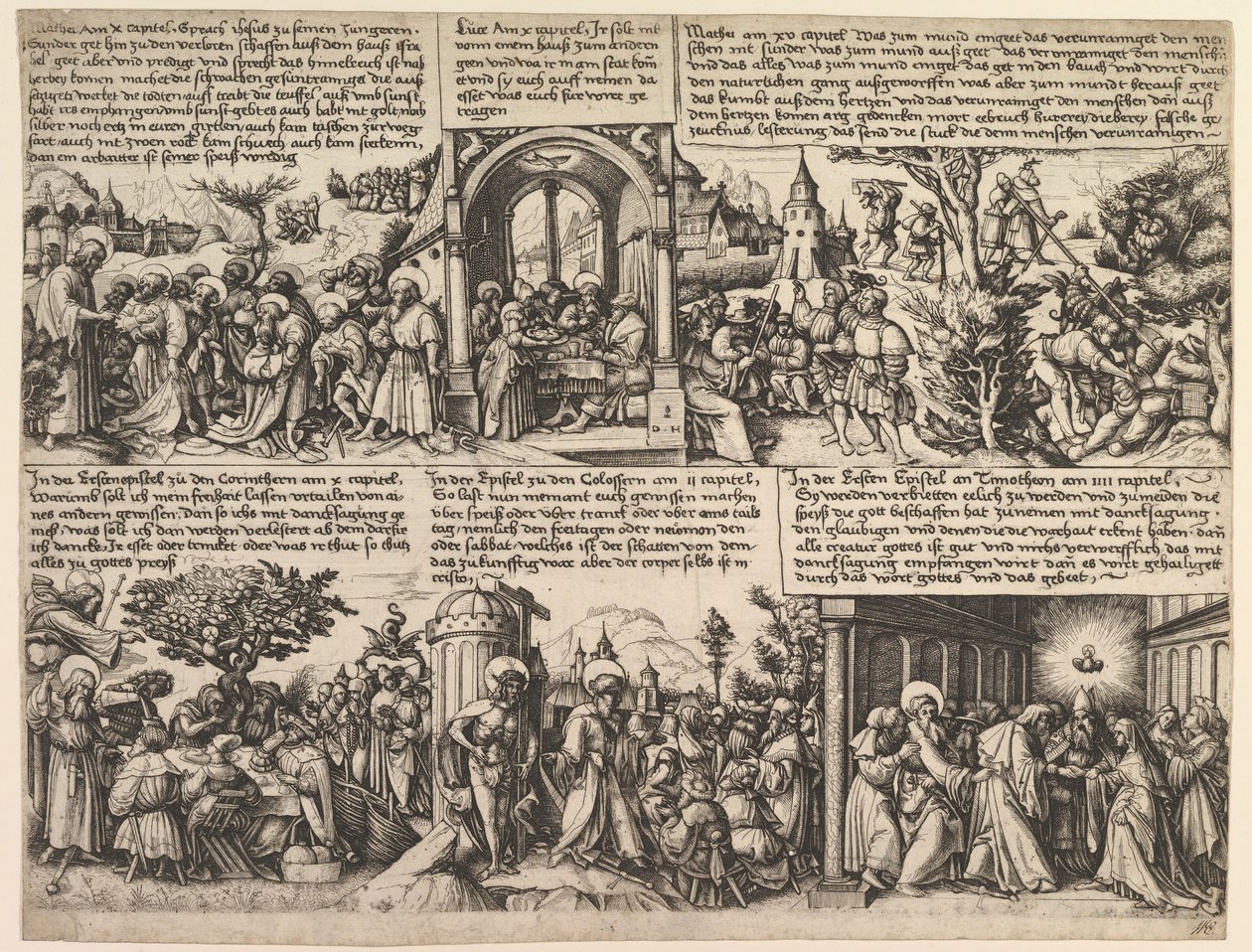 Verschillende Scènes, uit de Evangeliën en uit Acta Apostolorum, ca. 1530 door Daniel Hopfer