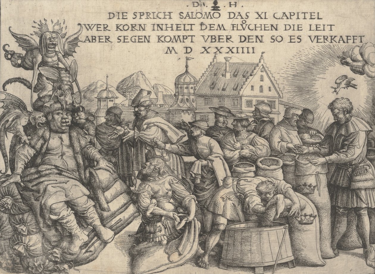 Illustratie bij Spreuken 11:26, 1534 door Daniel Hopfer