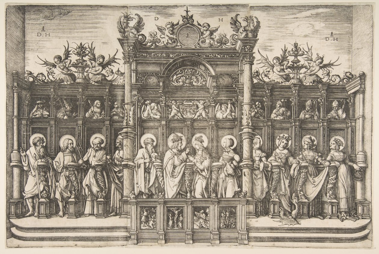 Grote koorbank met Christus die de Maagd zegent door Daniel Hopfer