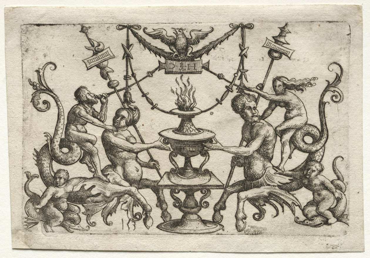 Ornament met sirene en triton door Daniel Hopfer