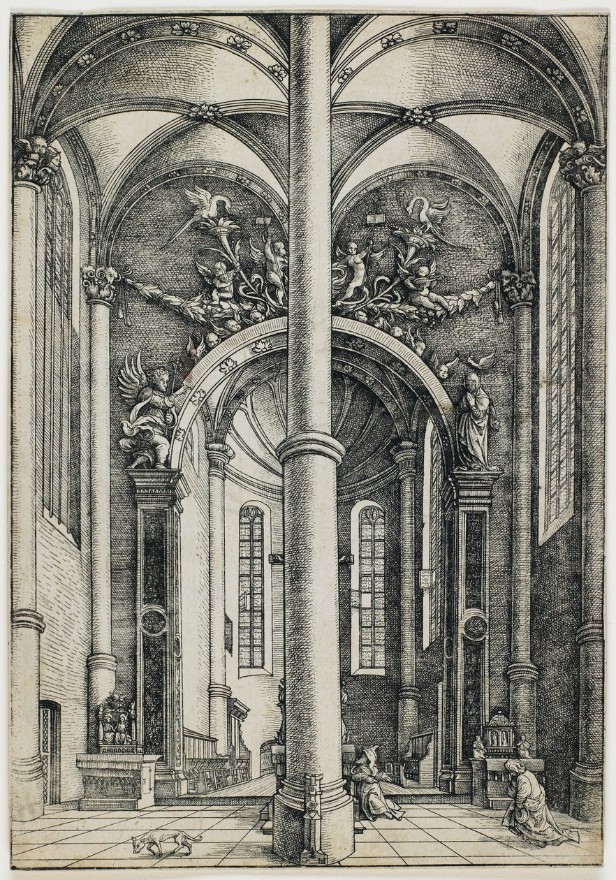 Gezicht in het interieur van de Sint-Catharinakerk te Augsburg door Daniel Hopfer