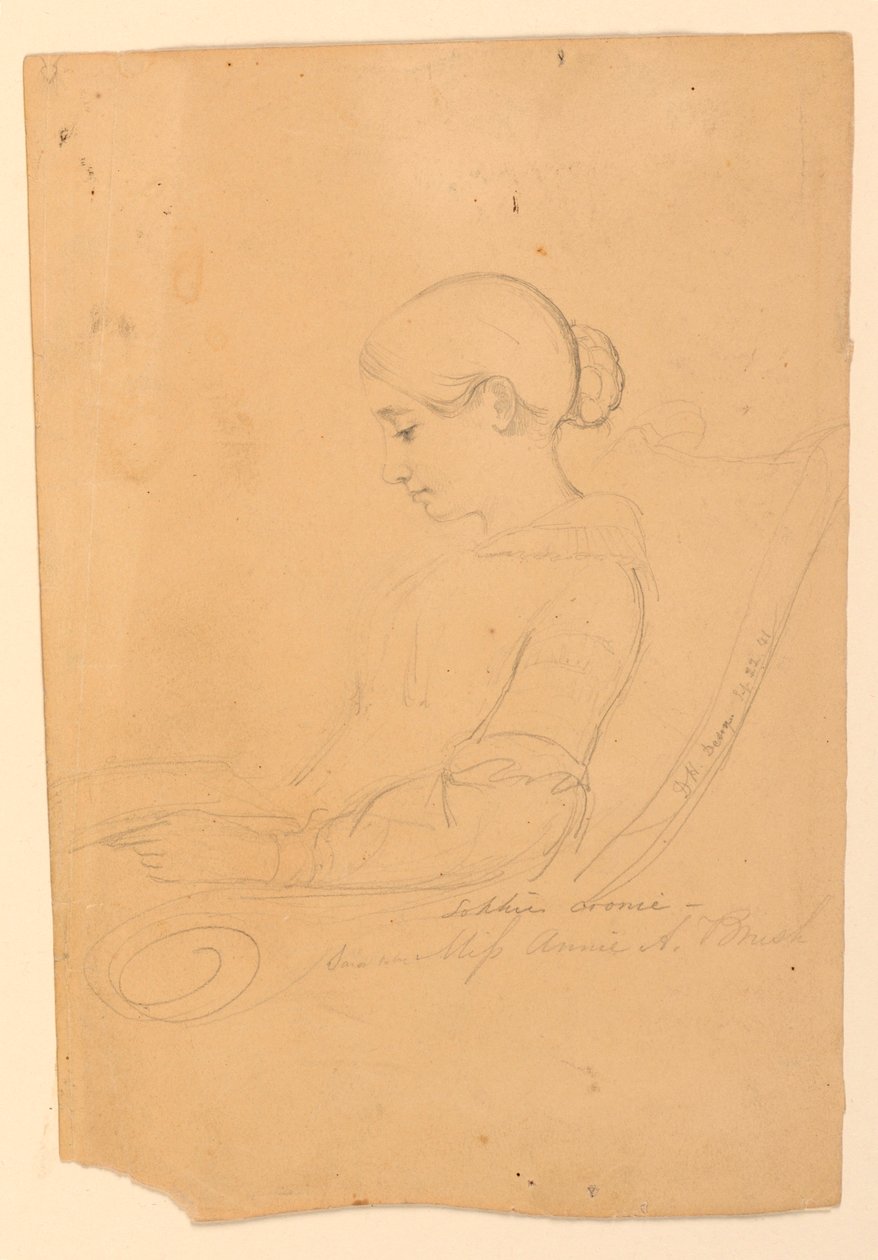 Tekening, Annie A Brush, Zittend in, 22 september 1841 door Daniel Huntington