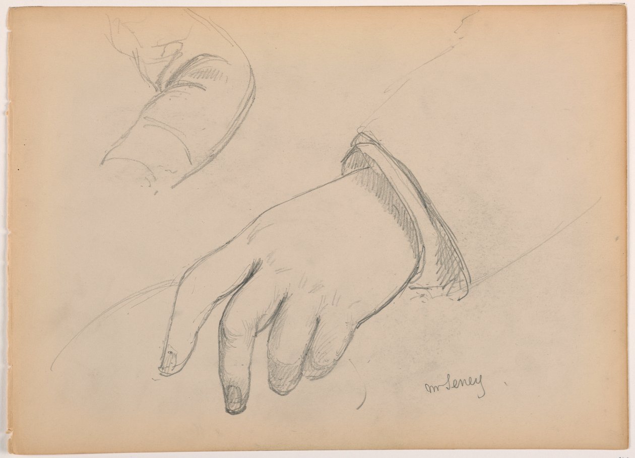 Tekening, George D. Seney, Hand en arm studie; Verso: Linkervoet, 1881 door Daniel Huntington