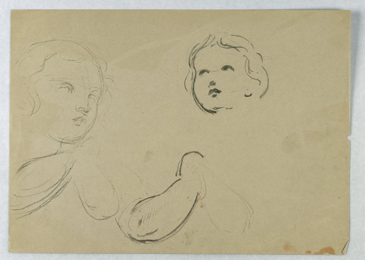 Tekening, Hoofd- en armstudies van een kind, 1840-45 door Daniel Huntington