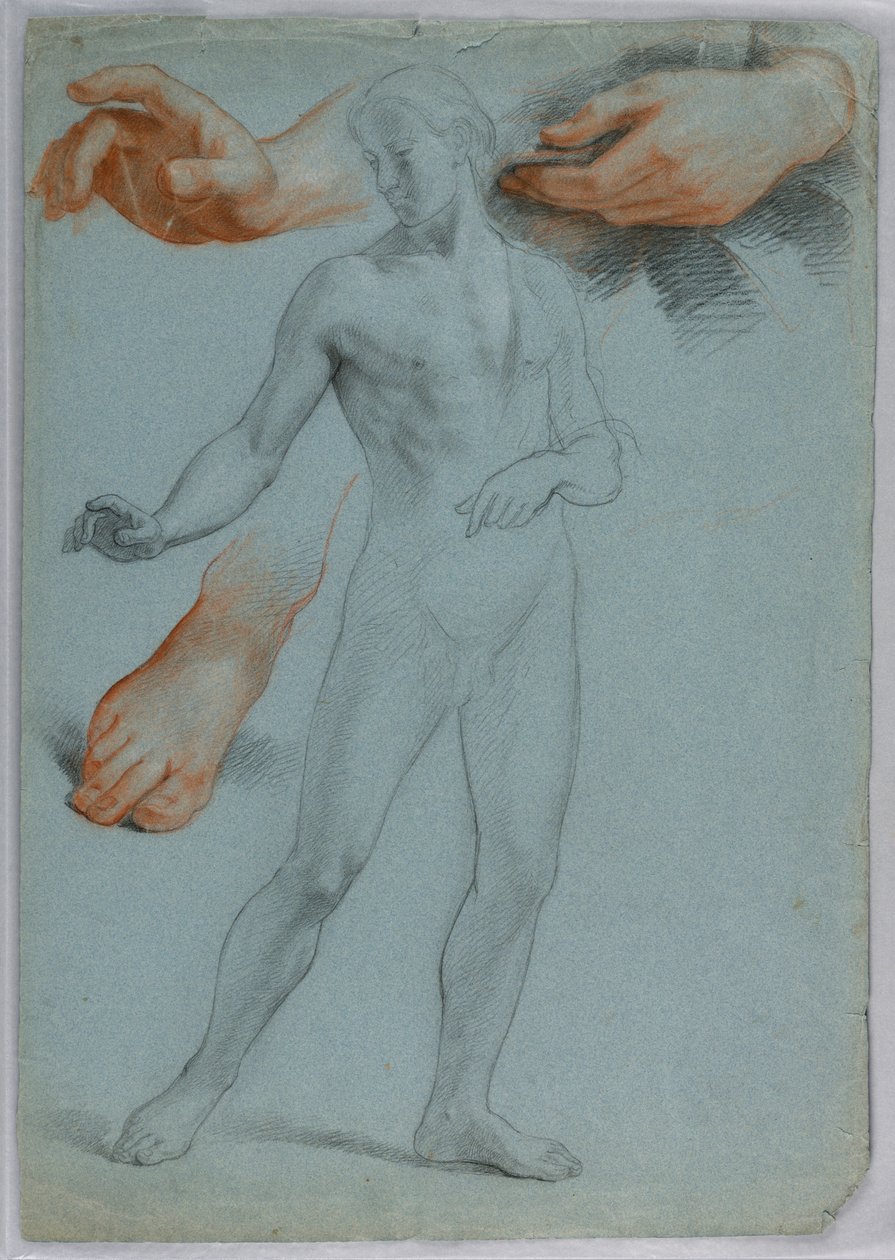 Tekening, Staand mannelijk naakt, Gescheiden, 1858 door Daniel Huntington