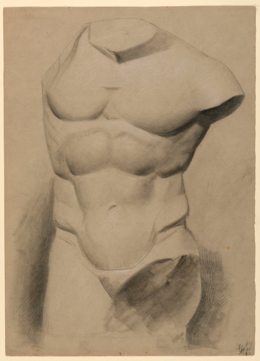 Tekening, Mannelijke torso van een gips, 1840 door Daniel Huntington
