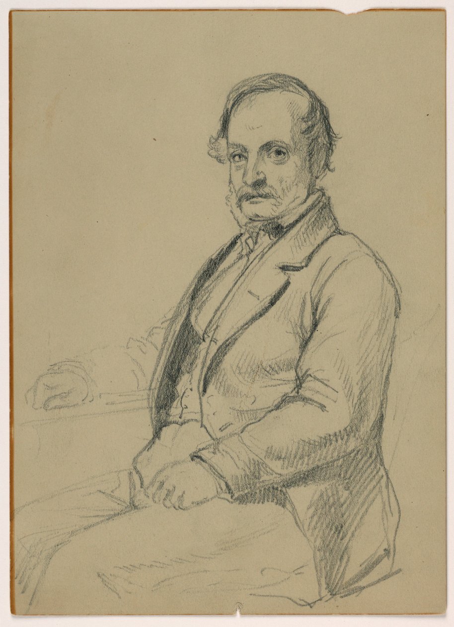 Tekening, Zittende man, ca. 1860 door Daniel Huntington