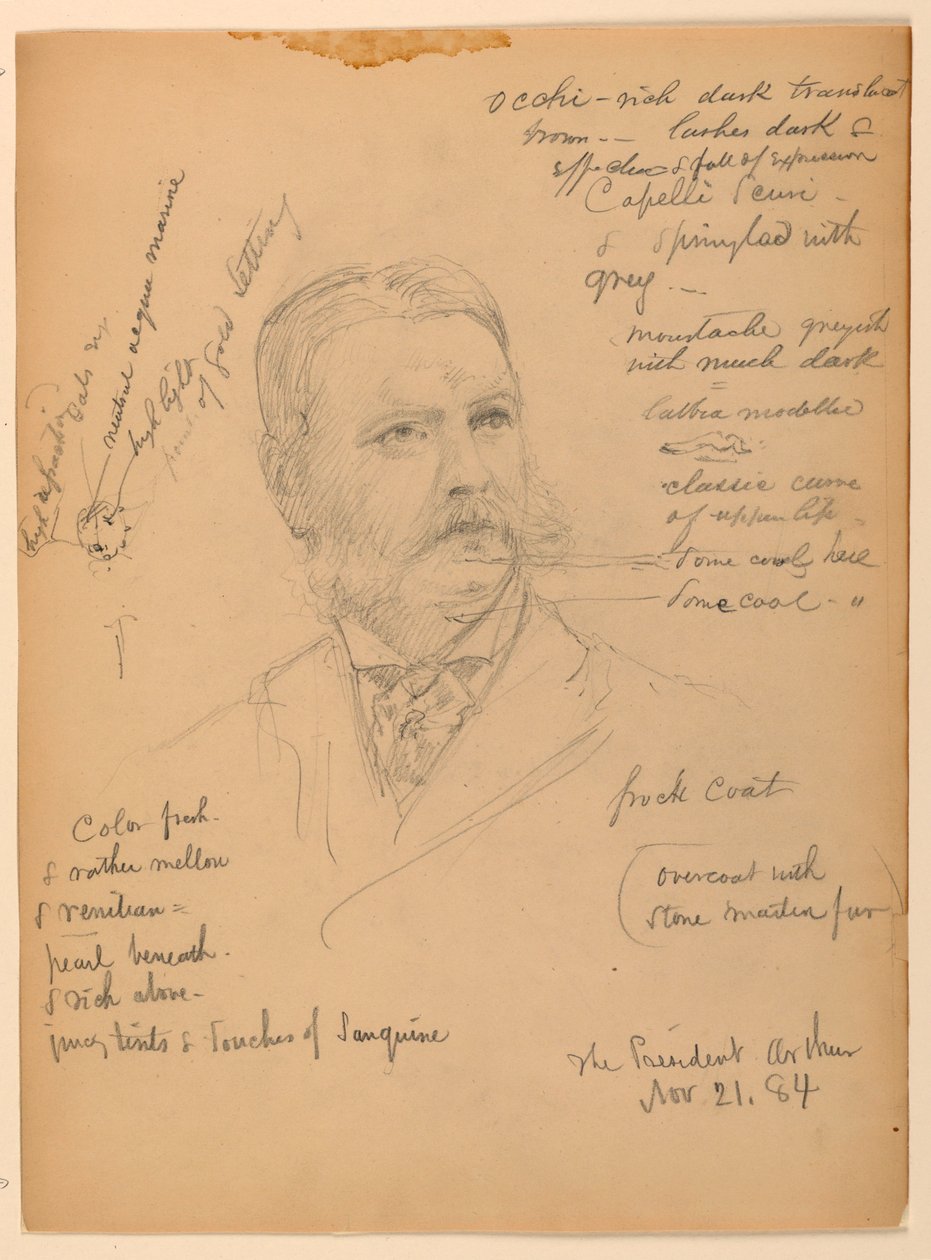 Tekening, President Chester Alan Ar, 21 november 1884 door Daniel Huntington
