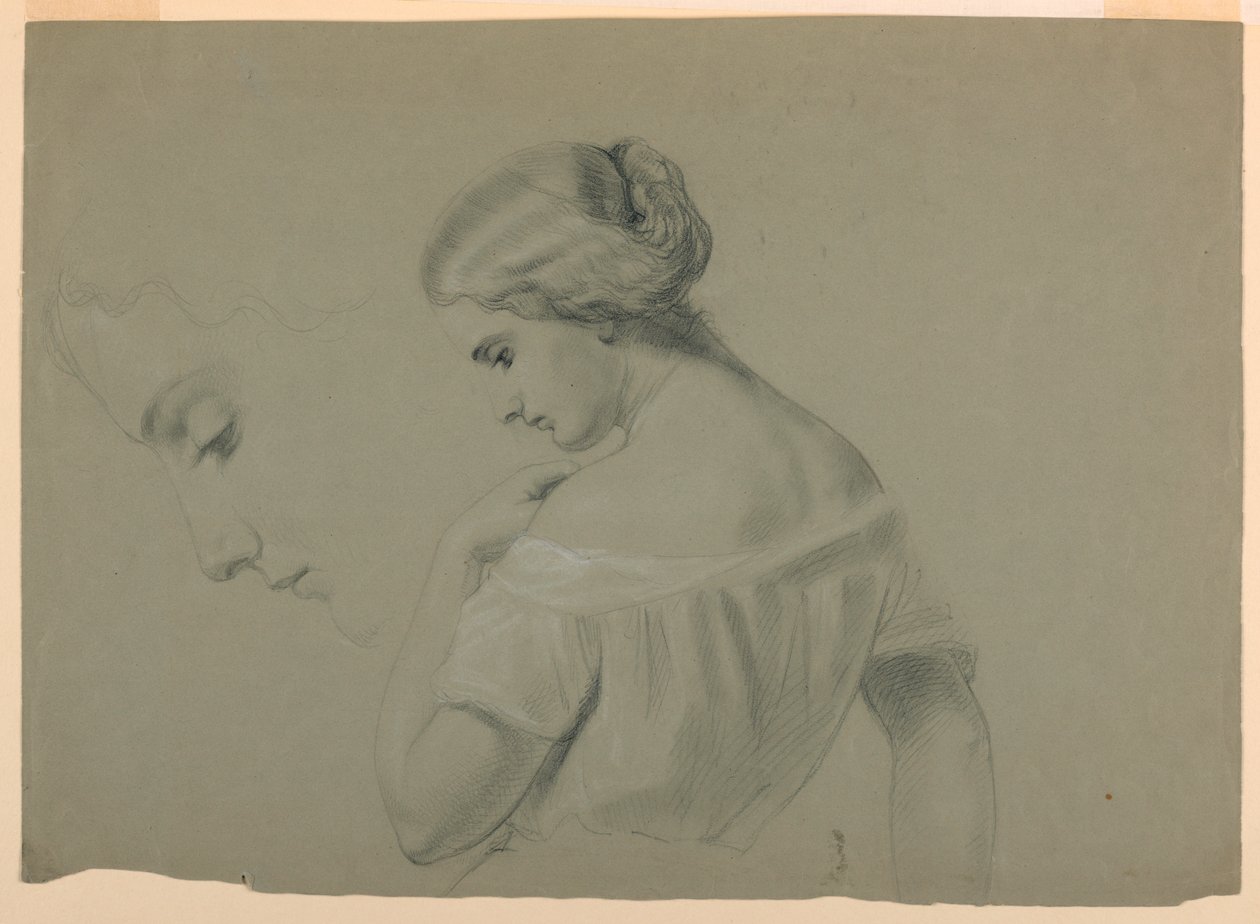 Tekening, profiel van vrouwenkop a, 1840-70 door Daniel Huntington