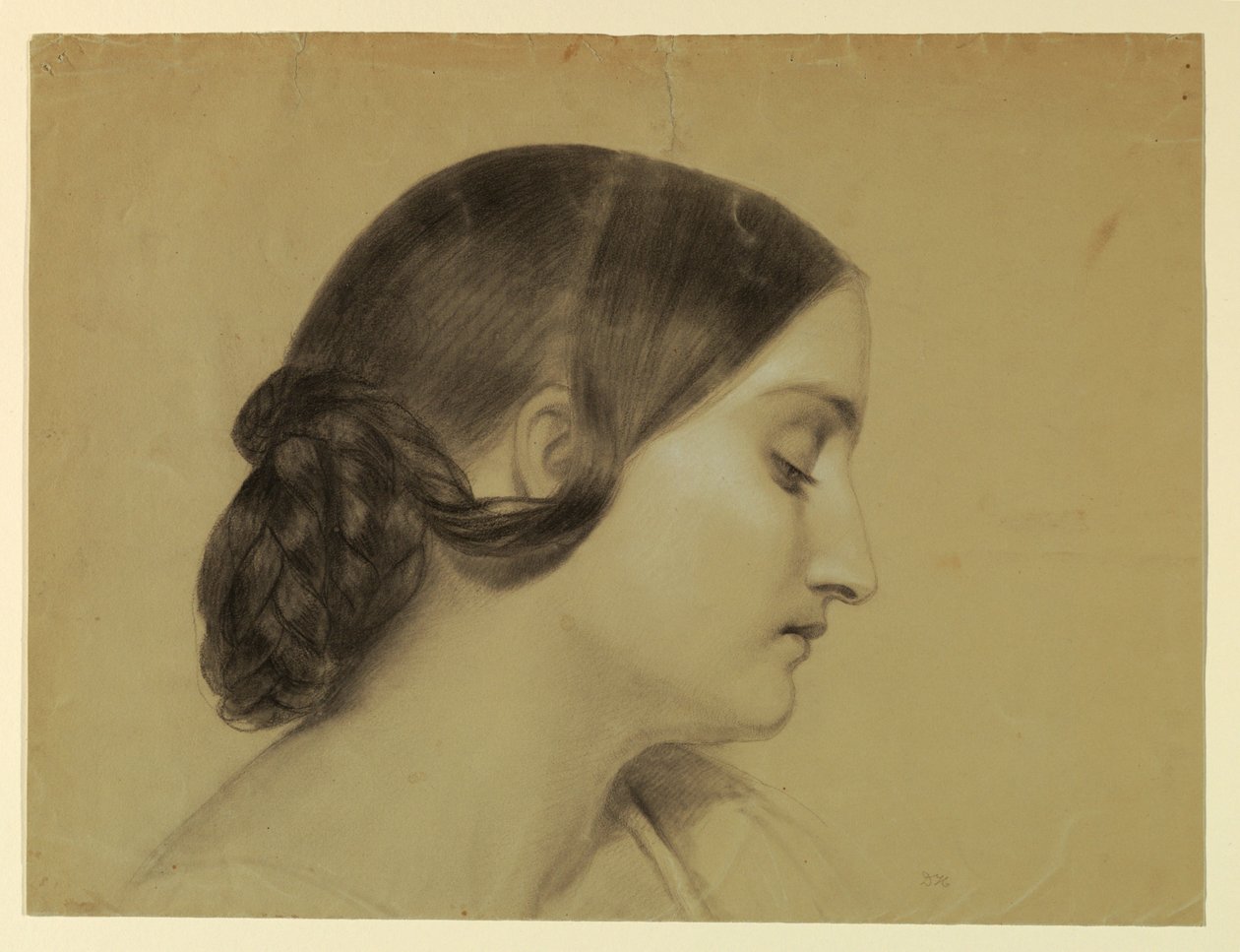 Tekening, Profiel van een vrouw met een gevlochten knoop, ca. 1845 door Daniel Huntington