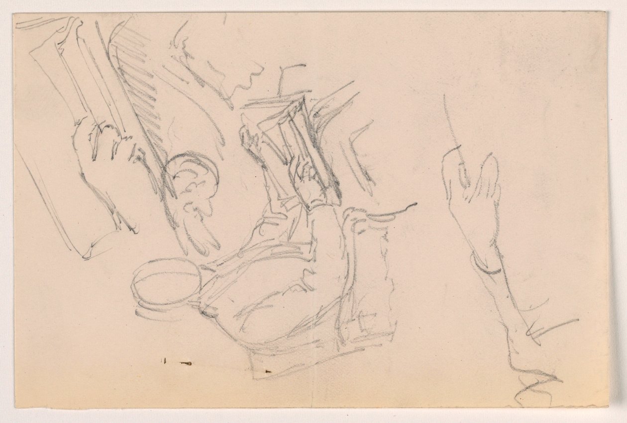 Tekening, Robert L. Stuart, zittend, eerste portret, voor het Presbytarian Hospital; afzonderlijke armstudies, 1881 door Daniel Huntington